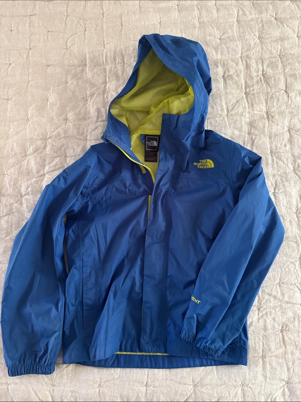 The North Face Kids Blue Hooded Raincoat in size S (7/8)